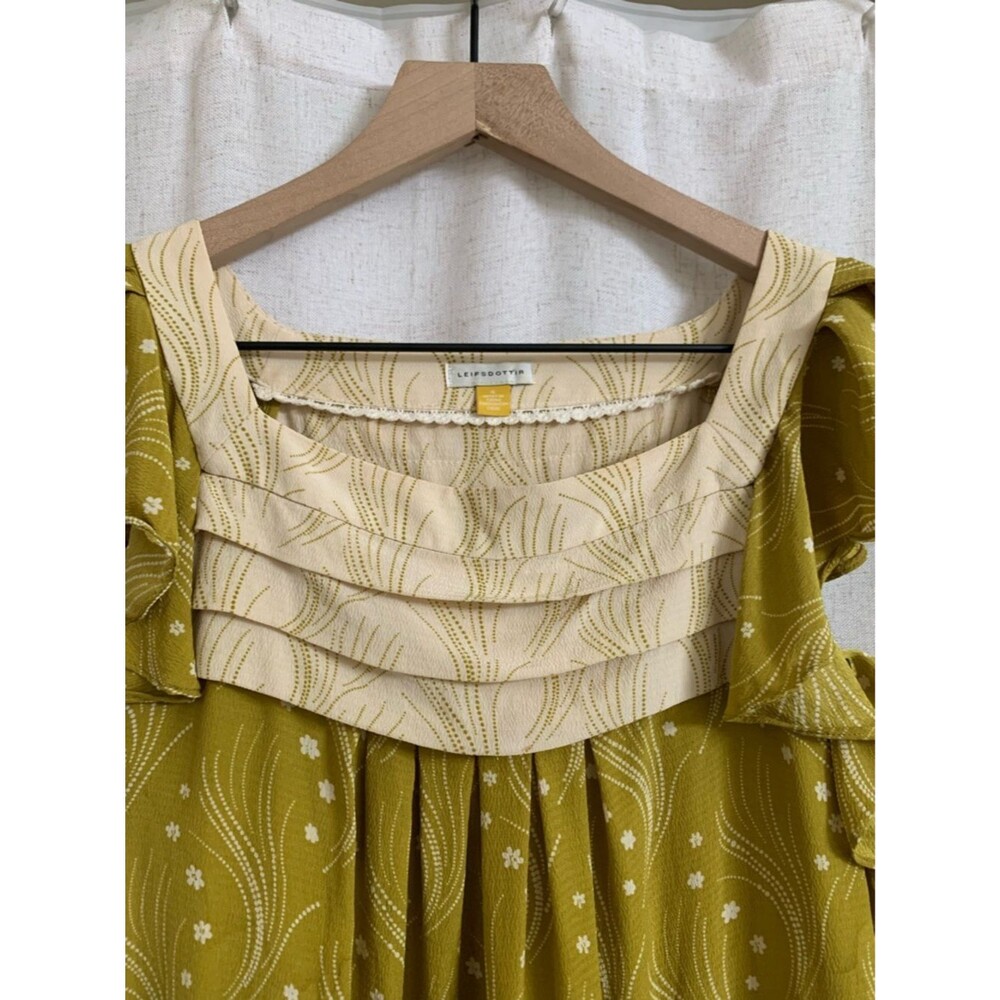 Leifsdottir Anthro 100% Silk Chartreuse Boho Ruffle Trim Women's Top 6 - Picture 2 of 8